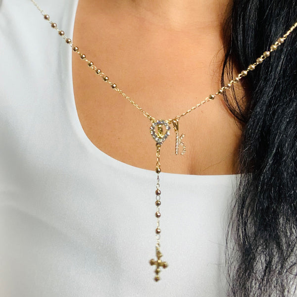 Rosary Necklace CZ With Letter Initial